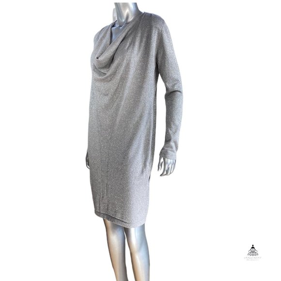 Jones New York JNY Silver Cowl Neck Metallic Sweater Dress L - Picture 4 of 7